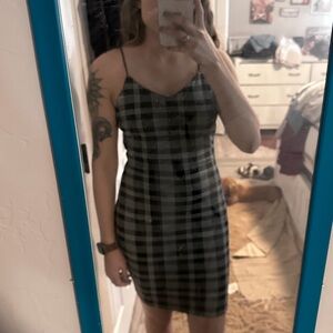Stylish Black and Gray Plaid Dress